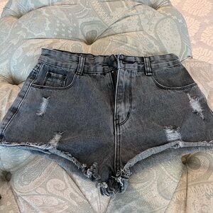 SHEIN Frayed Hem Gray Jean Shorts